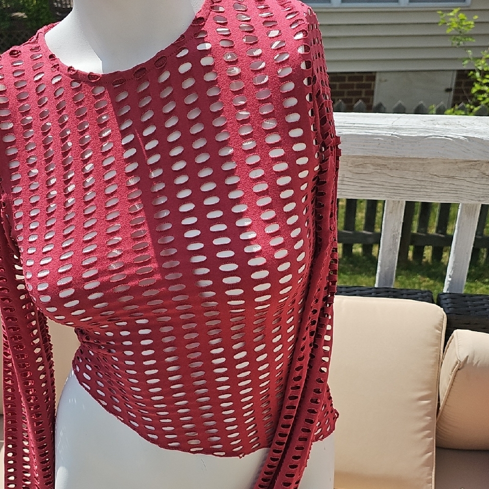 Women's Red Mesh Top